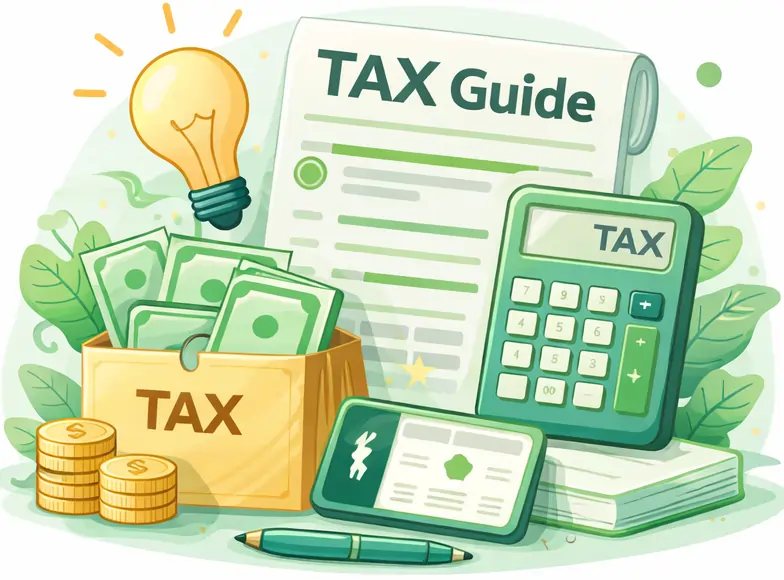 Sales tax guides illustration showing GST registration, invoices, and tax calculator